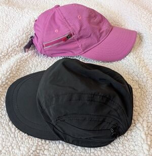 2 Lululemon Running Hats With Pockets - Black and Pink